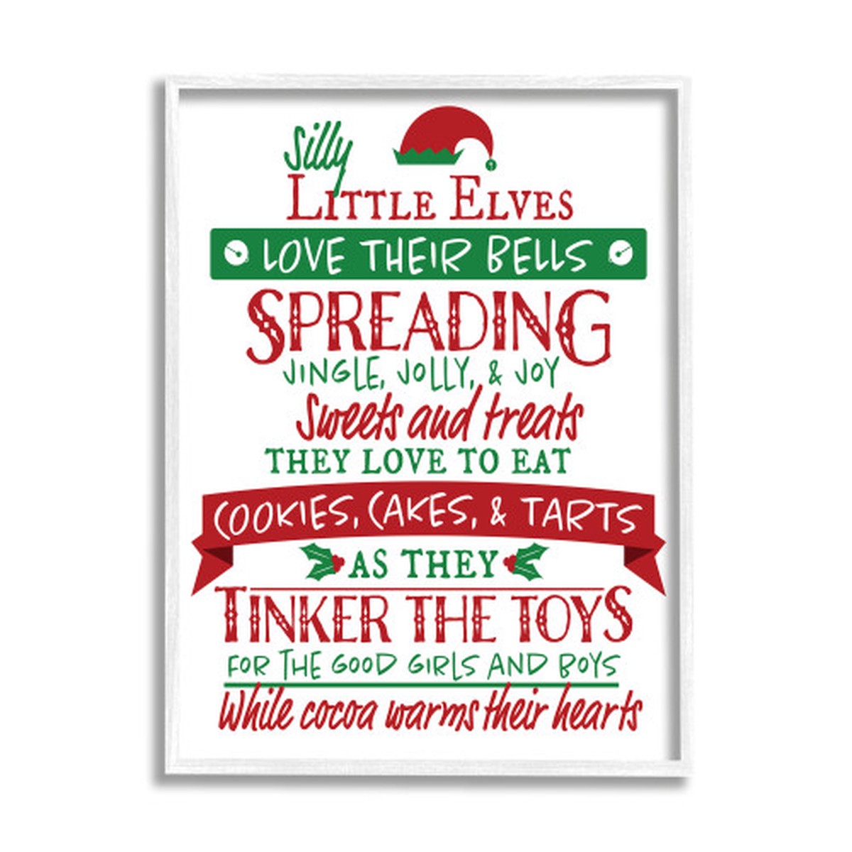Red and White Little Elves Festive List Phrases Framed Christmas Wall Art 30" x 24"