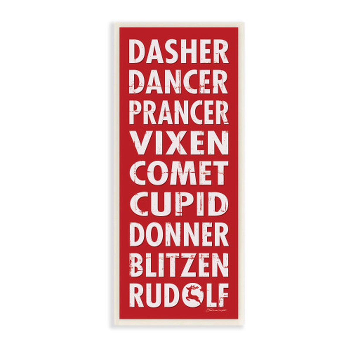 Red and White Reindeer Names Typography Rectangular Wall Art 17" x 7"