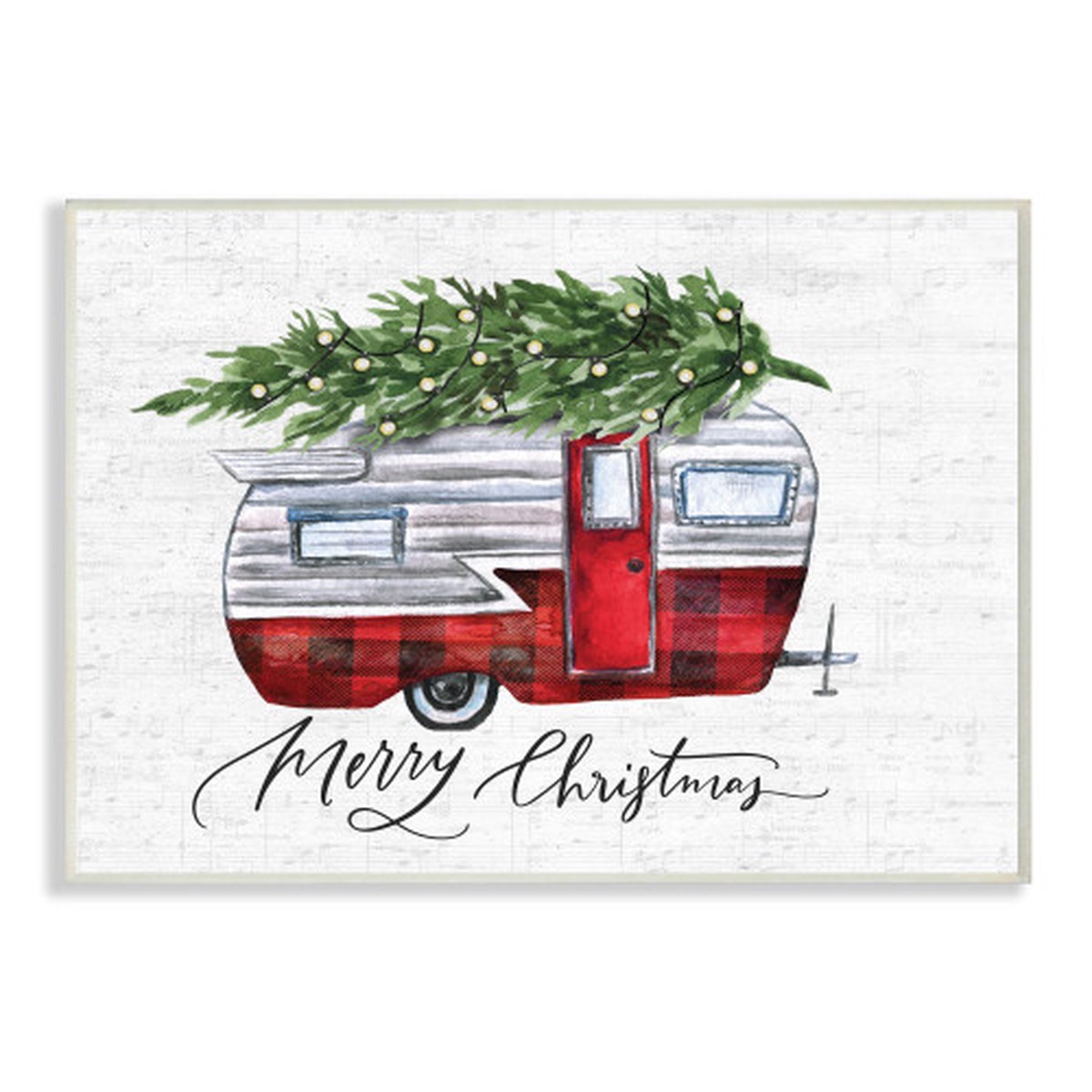 Red and White Winter Camper "Merry Christmas" Wall Plaque Art 19" x 13"