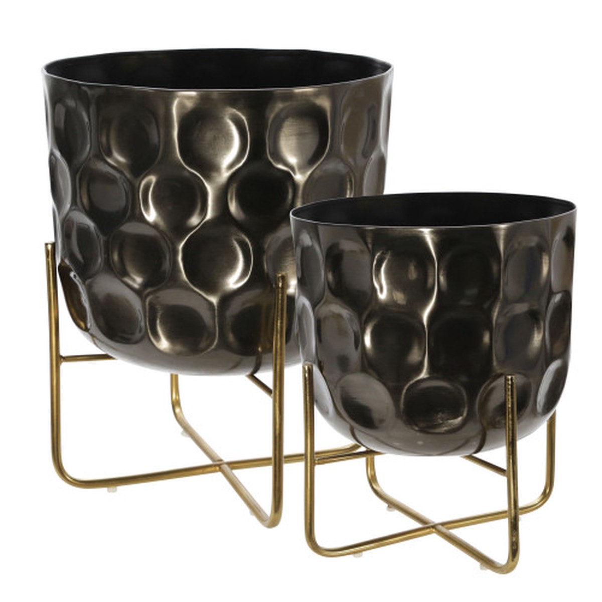 Set of 2 Black and Gold Hammered Planter 15"