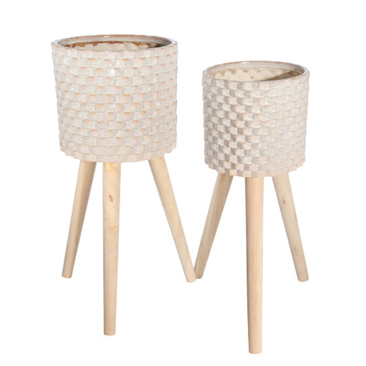 Set of 2 Ivory and Beige Textured Ceramic Outdoor Planters with Legs 14"