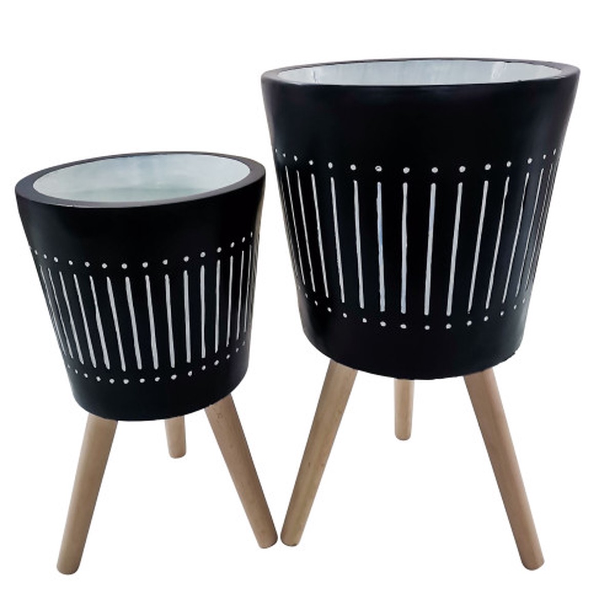 Set of 2 Navy Blue and Beige Outdoor Tripod Legs Planters with Legs 21"
