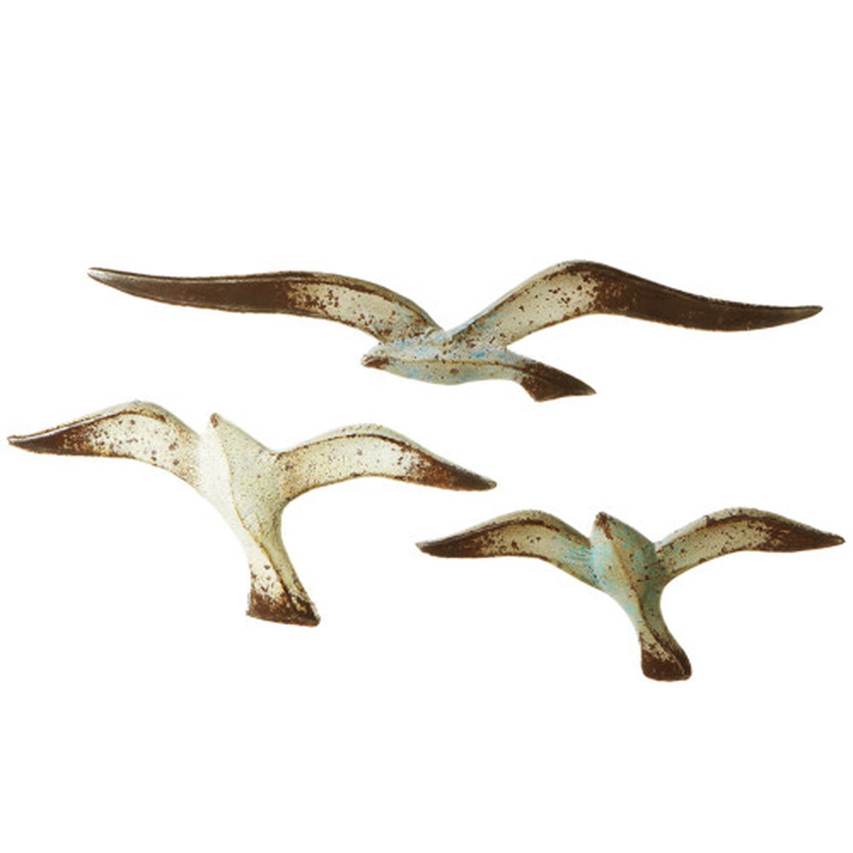 Set of 3 Metallic Distressed Flying Seagull Decorative Wall Decor 24"