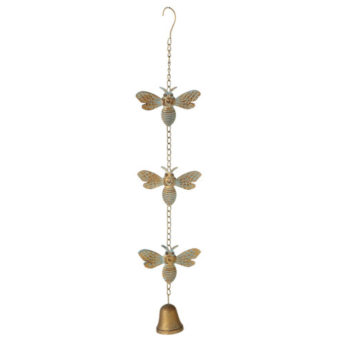Set of 4 Patina Gold Inspired Bee with Bell Wind Chimes 25"