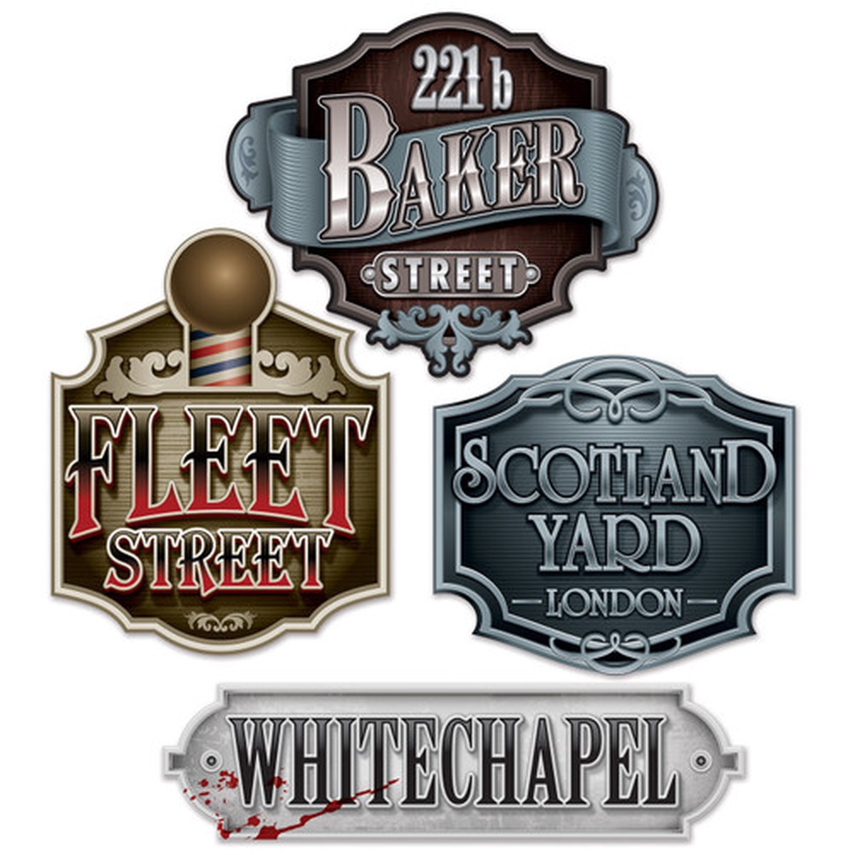 Sherlock Holmes Cutout Signs Party Wall Decorations - 18" - Gray and Brown - Pack of 12