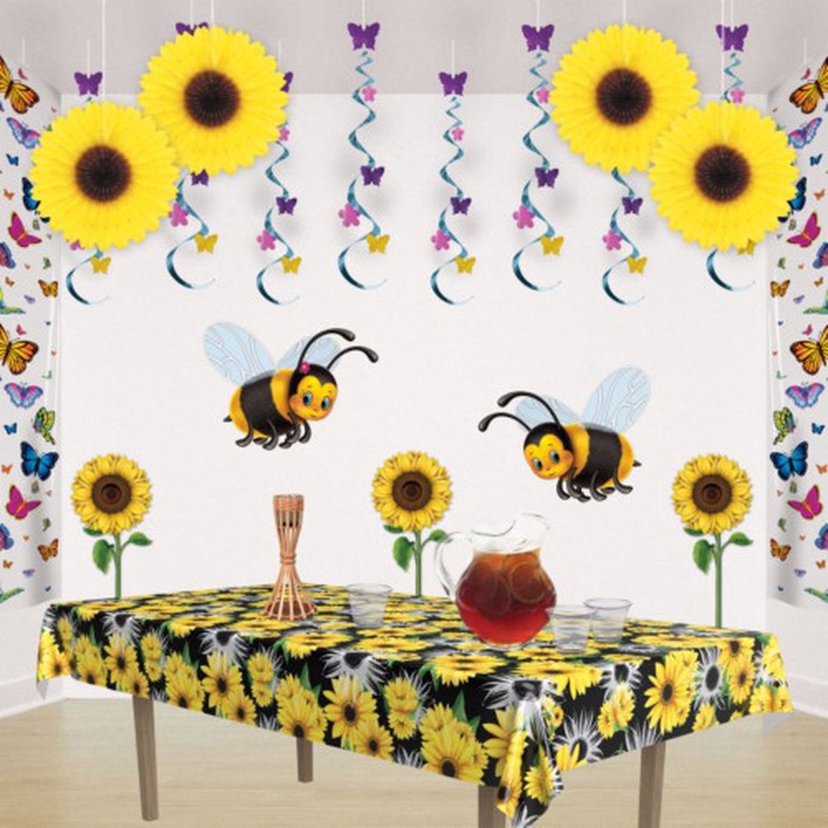 Sunflower Tissue Paper Fan Decoration - 18" - Yellow and Brown - Pack of 12