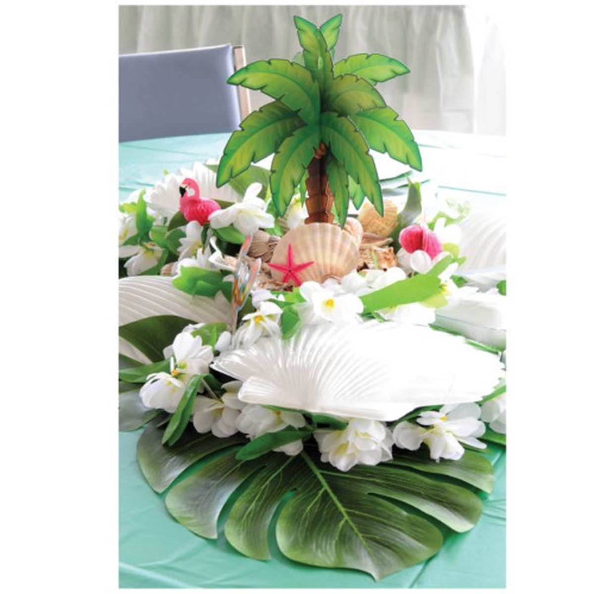 Tropical Palm Leaves Party Decoration - 13"- Green and Blue - Pack of 48