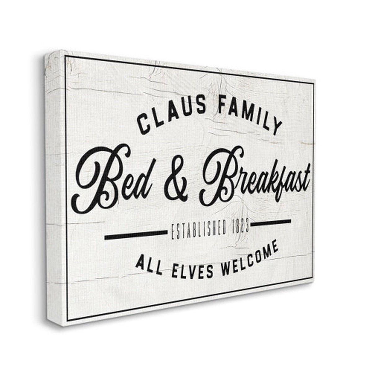 White and Black Claus Family Bed Breakfast Charming Stretched Christmas Wall Art 20" x 16"
