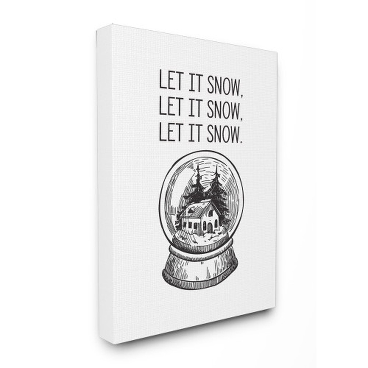 White and Black "Let It Snow" Globe Christmas XXL Stretched Canvas Wall Art 40" x 30"