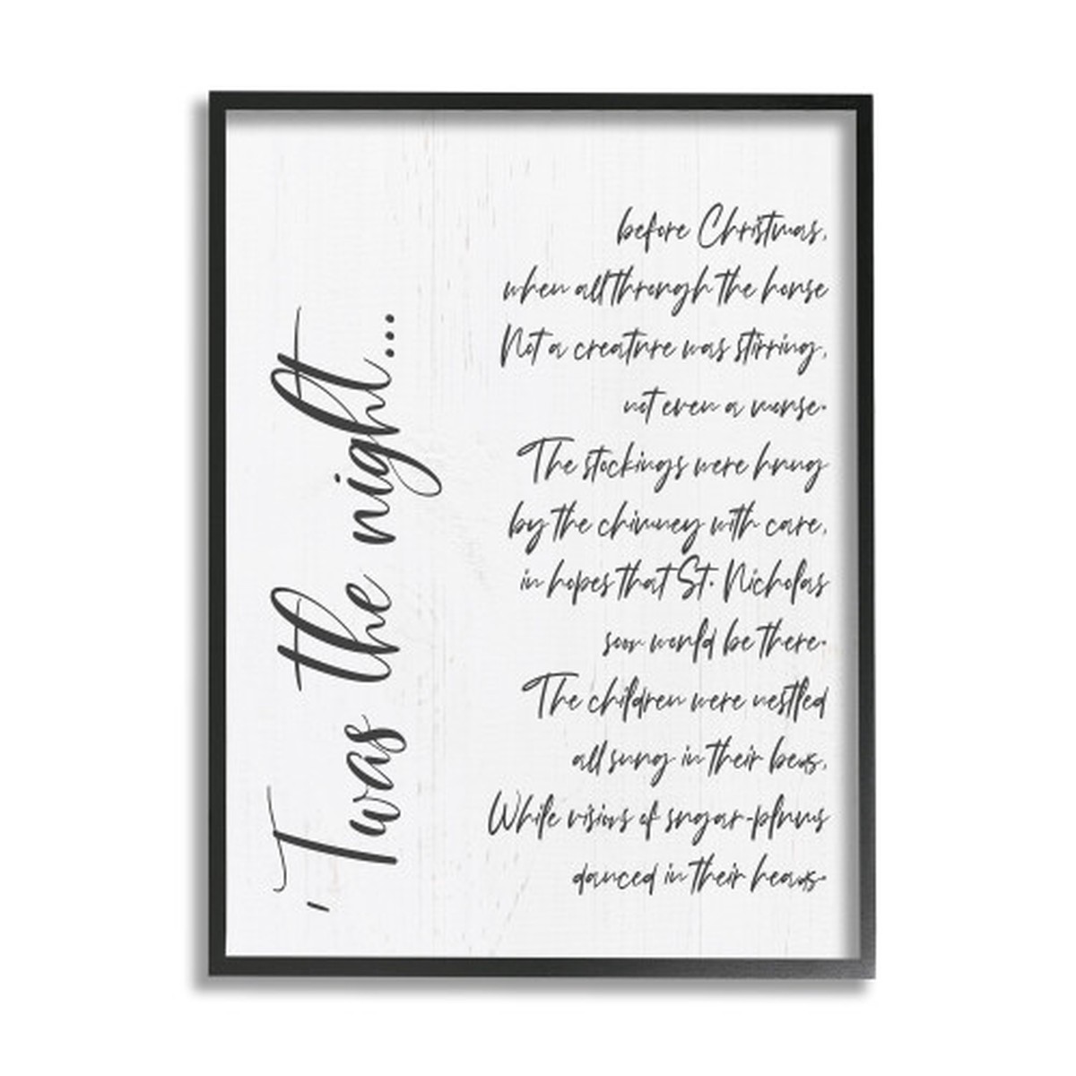 White and Black Twas the Night Quote Whimsical Christmas Rectangular Framed Wall Art 30" x 24"