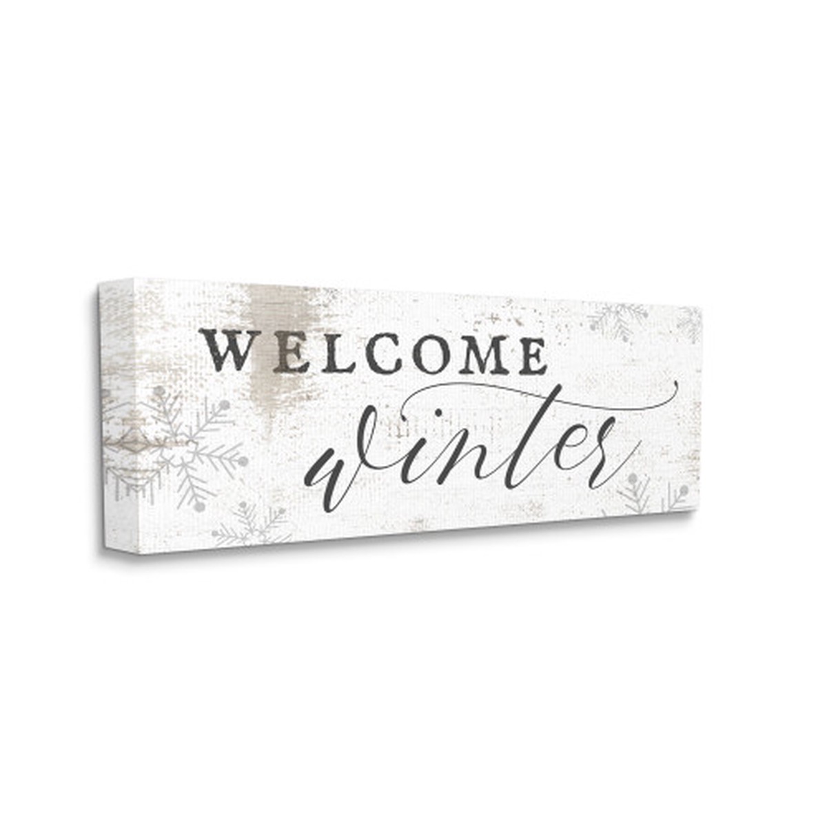 White and Black Welcome Winter Geometric Snowflake Rectangular Canvas Wall Art Decor 40" x 17"