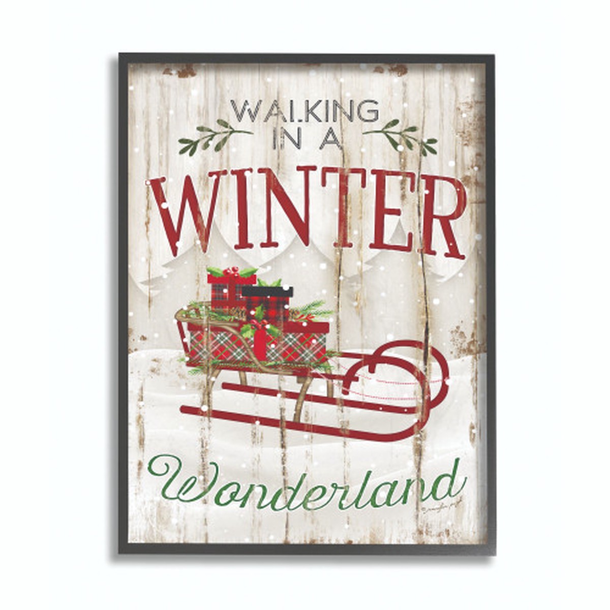 White and Black Winter Wonderland Sleigh Framed Christmas Wall Art 30" x 24"