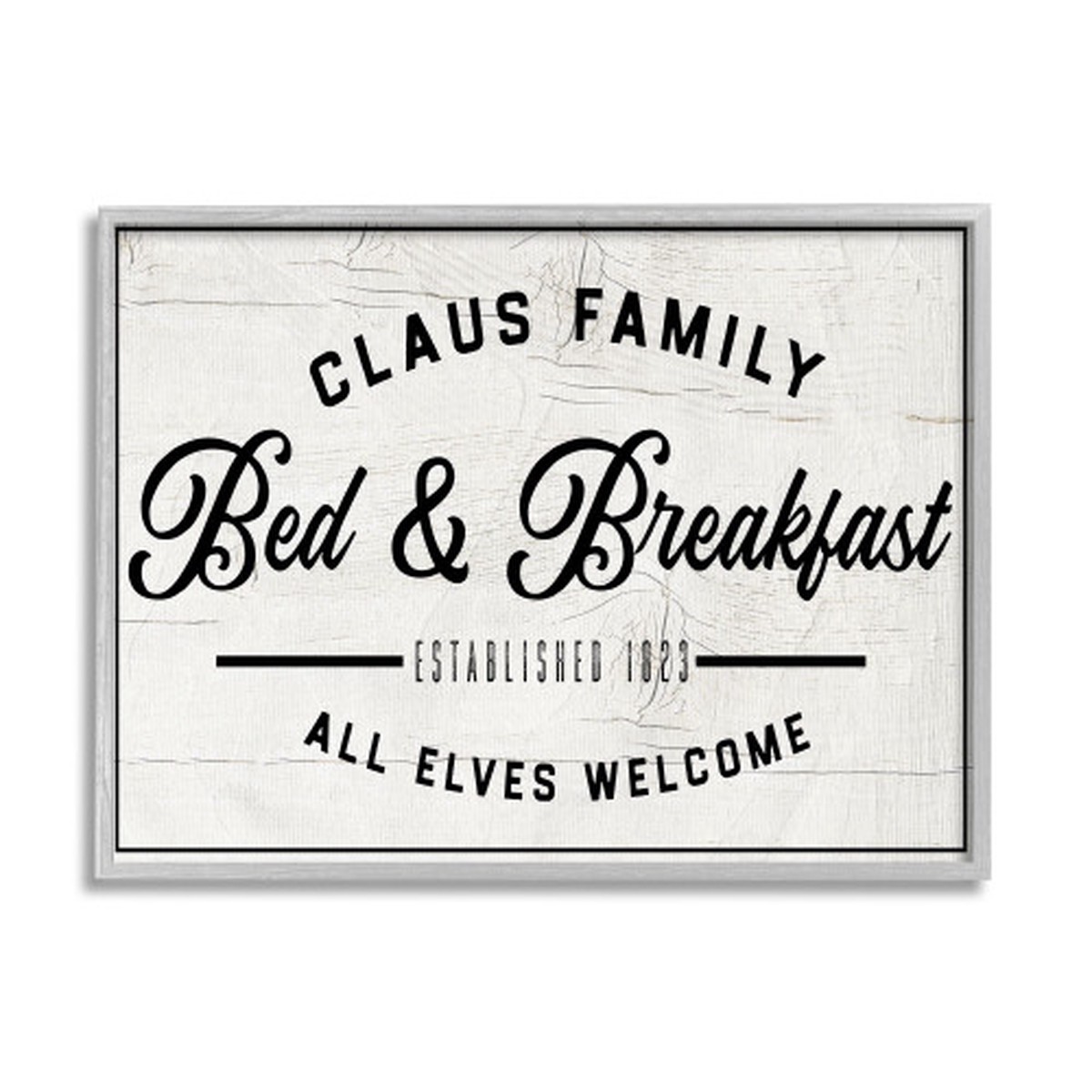 White and Gray Claus Family Bed Breakfast Framed Giclee Texturized Christmas Wall Art 20" x 16"