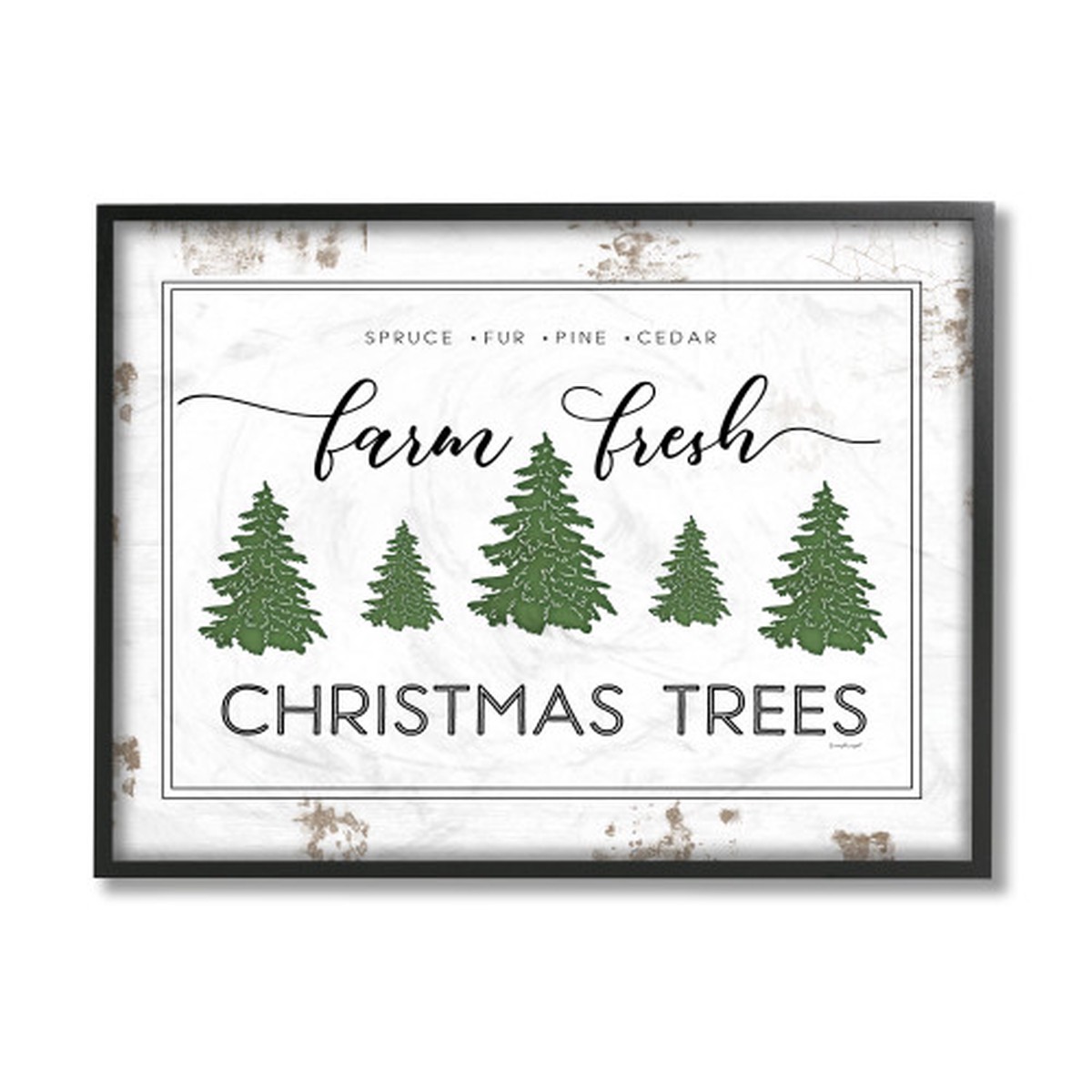 White and Green Farm Fresh Christmas Trees Framed Giclee Texturized Wall Art Decor 24" x 30"