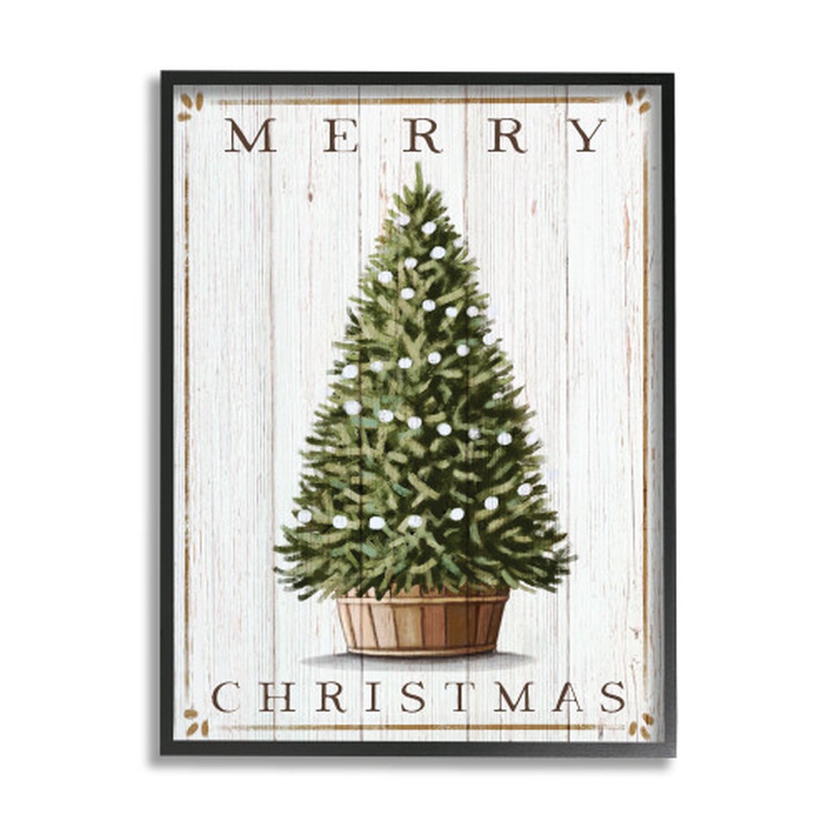 White and Green Merry Christmas Tree XXL Black Framed Wall Art 30" x 24"