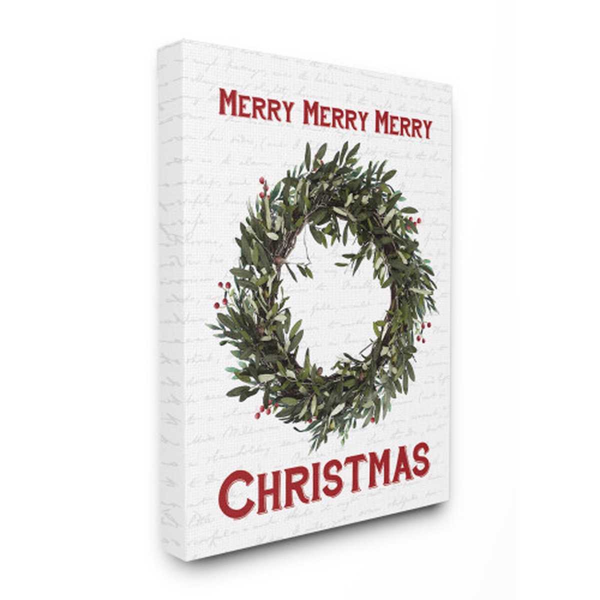 White and Green "Merry Christmas" Wreath Oversized Stretched Canvas Wall Art 30" x 24"