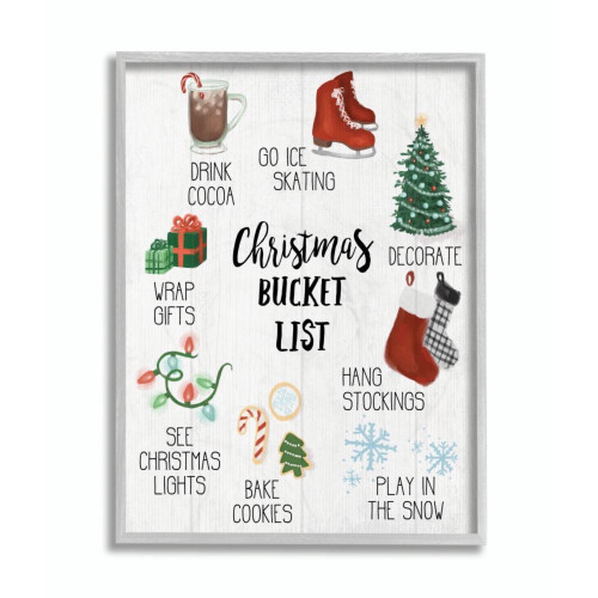 White and Red Christmas Seasonal Items List Rectangular Rustic Framed Wall Art 20" x 16"