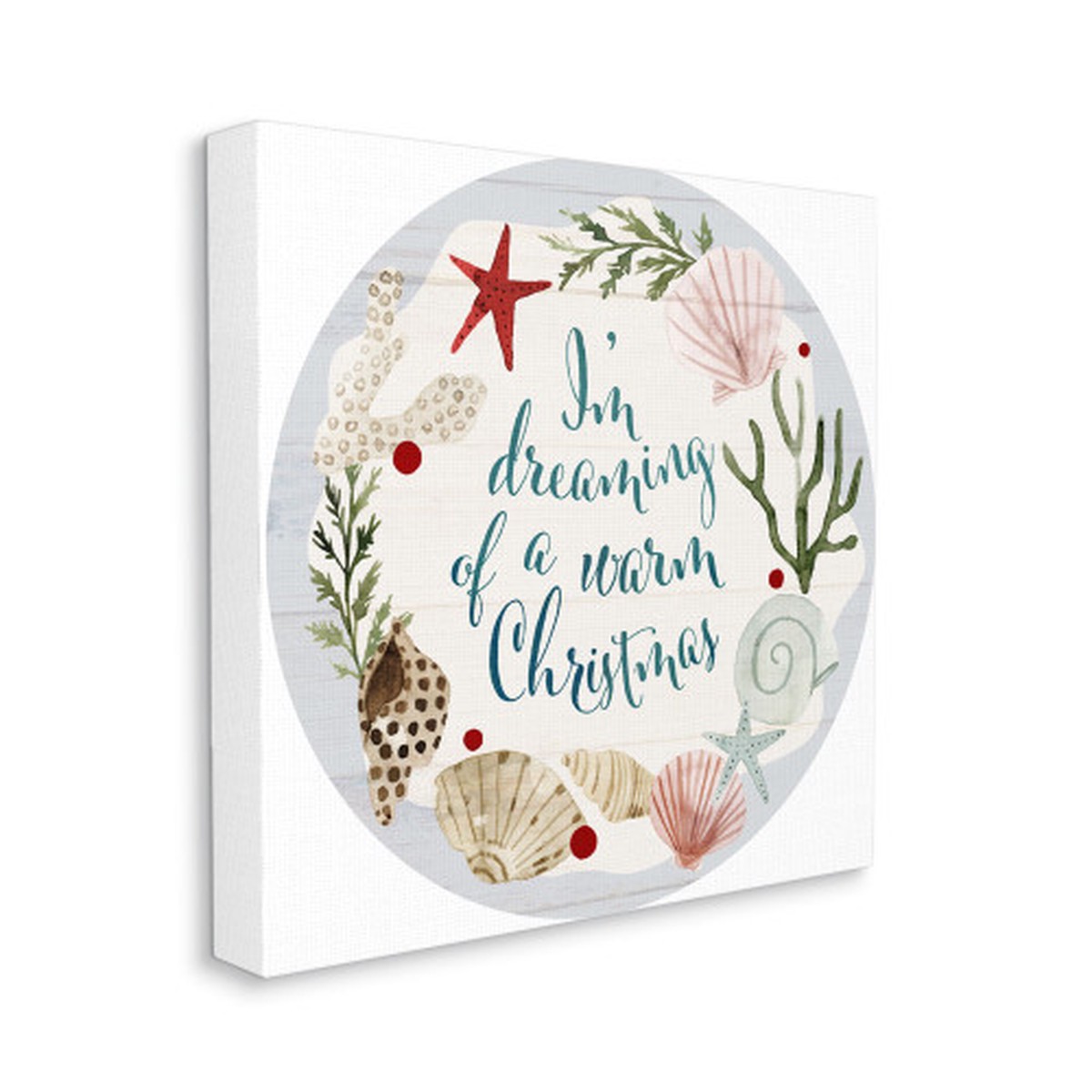 White and Red Dreaming of Warm Christmas Stretched Canvas Square Wall Art Decor 36" x 36"