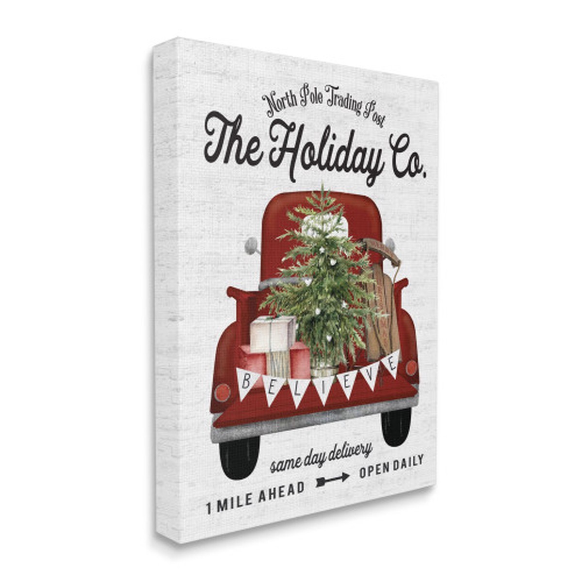 White and Red Holiday Truck Winter Fir Tree Stretched Christmas Wall Art 48" x 36"