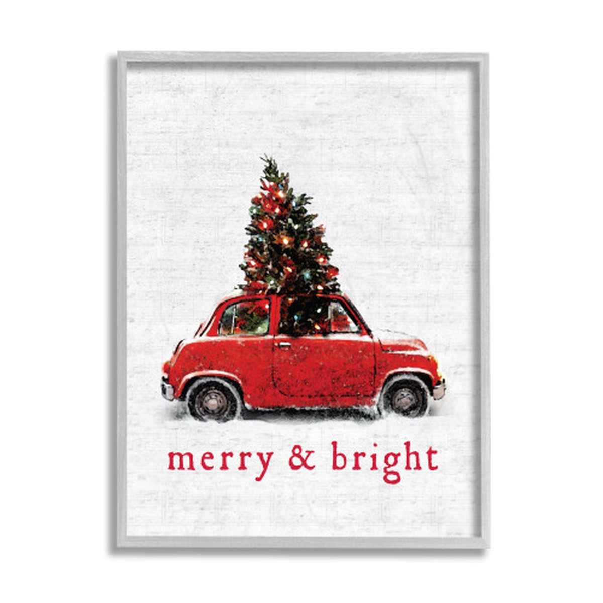 White and Red Merry Bright Vintage Christmas Car with Rustic Framed Wall Art 20" x 16"