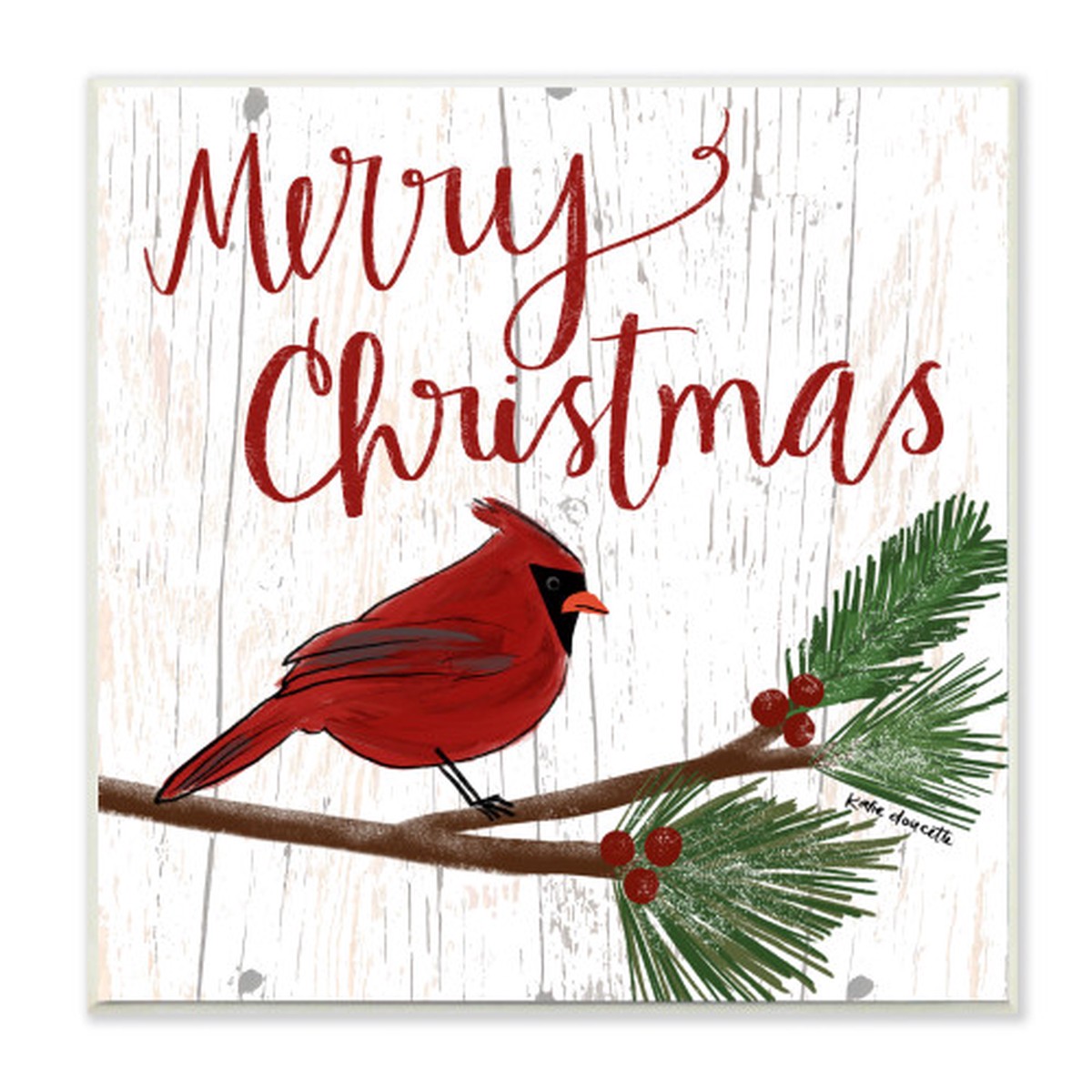 White and Red Merry Christmas Bird Wall Plaque Art Decor 12" x 12"