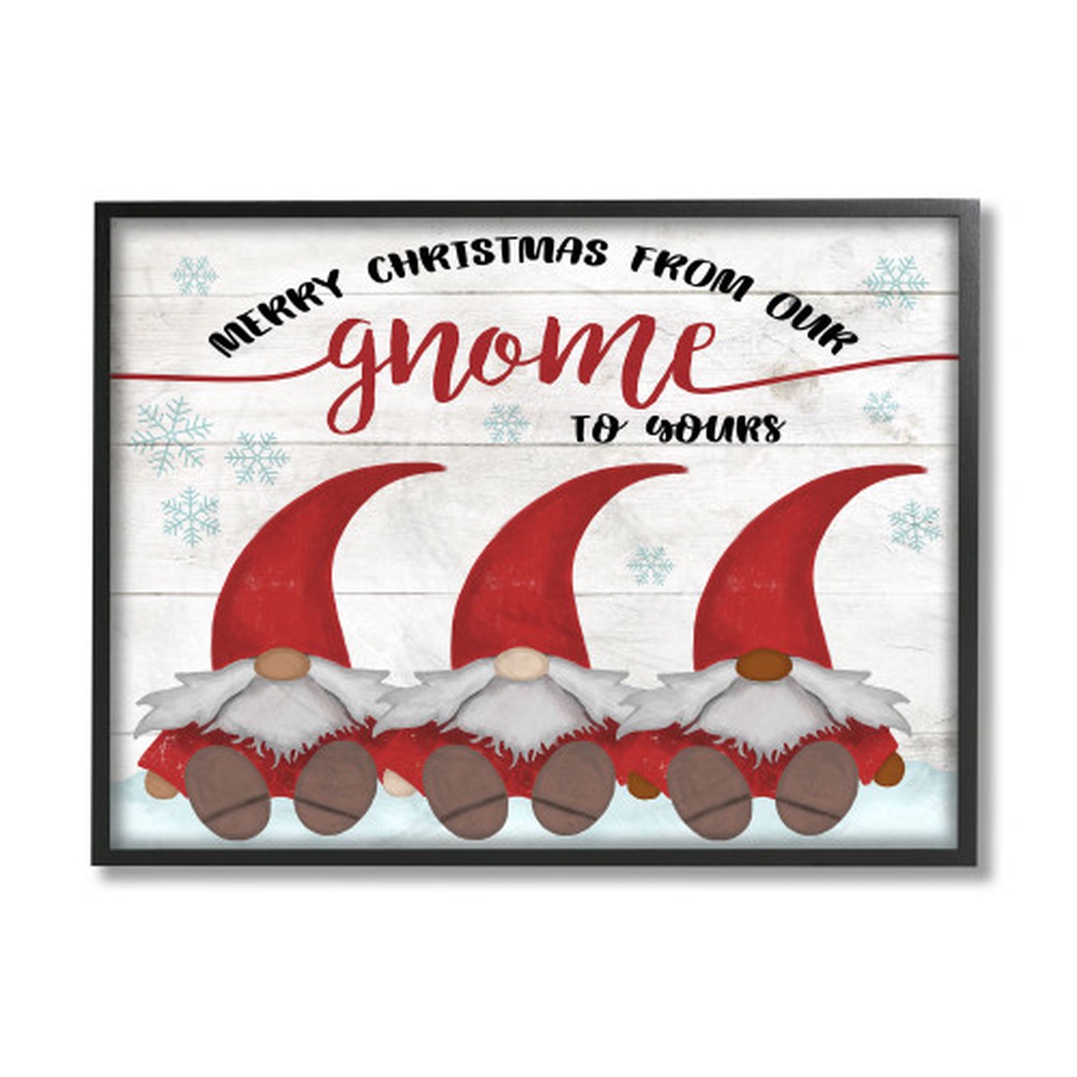White and Red Merry Christmas Gnome Home Pun Snowflakes Rectangular Framed Wall Art 30" x 24"