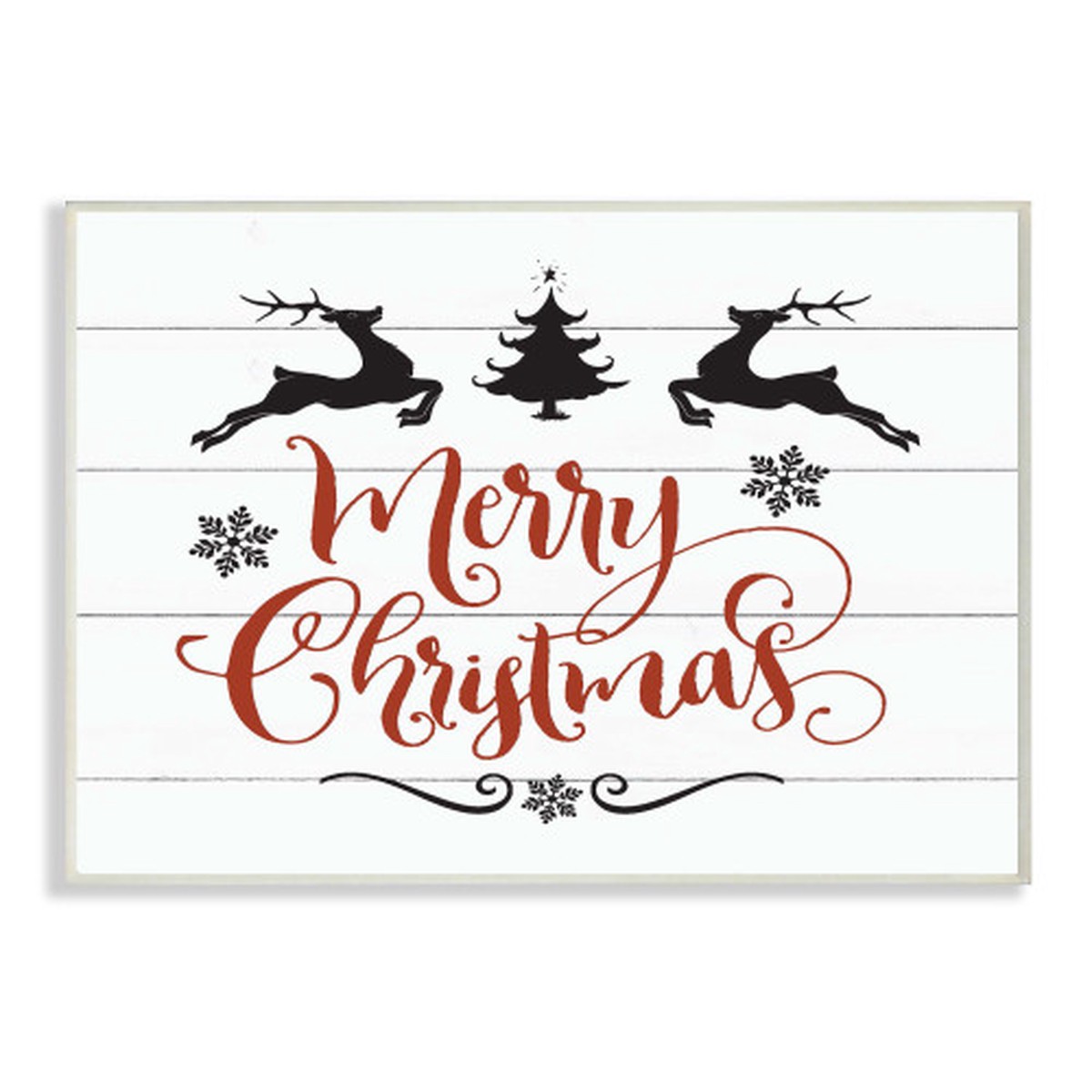 White and Red "Merry Christmas" Reindeer Wall Plaque Art 10" x 15"
