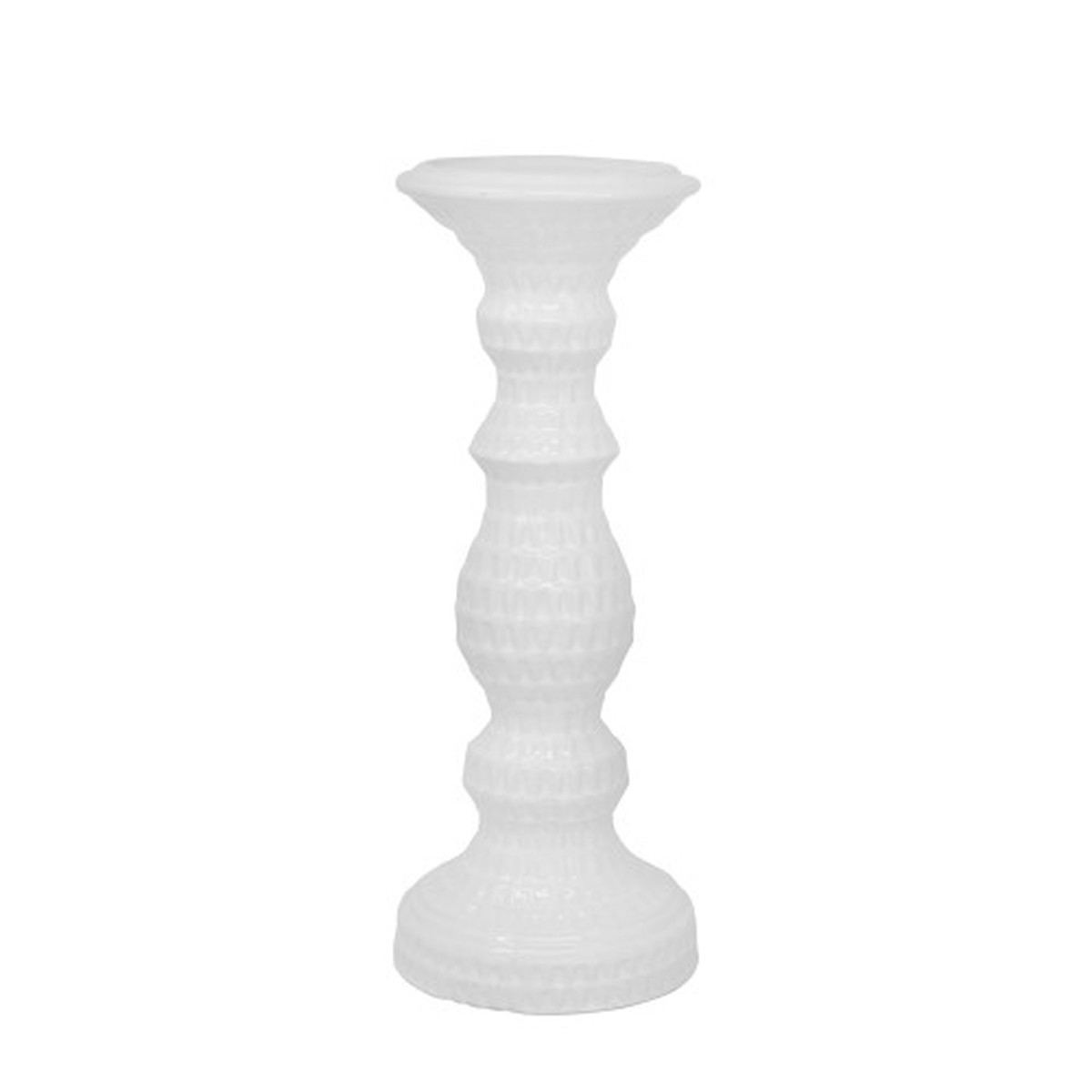 12.25" White Dimpled Pillar Ceramic Candle Holder