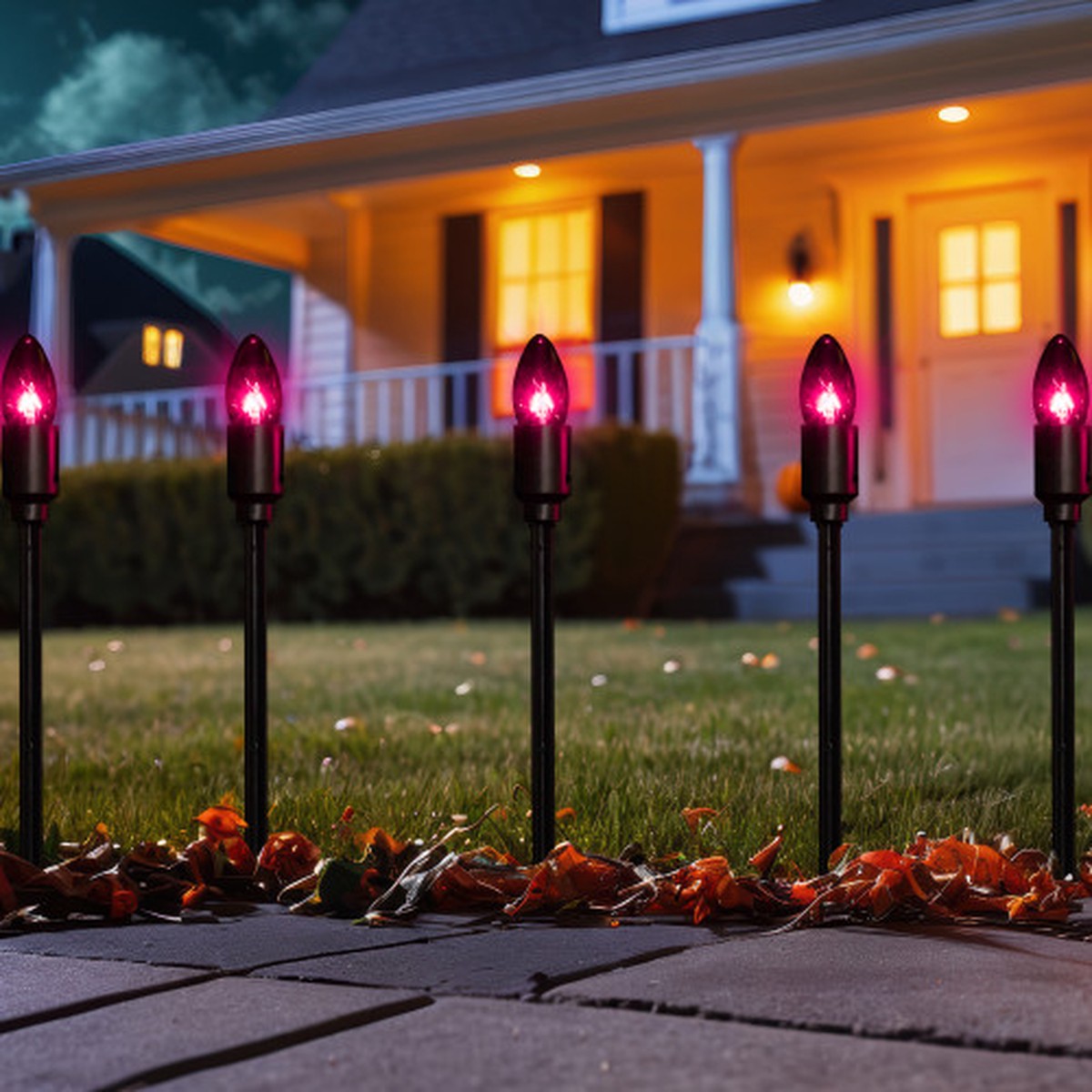 14" Lighted C9 Bulb Halloween Outdoor Pathway Markers - Purple - Set of 10