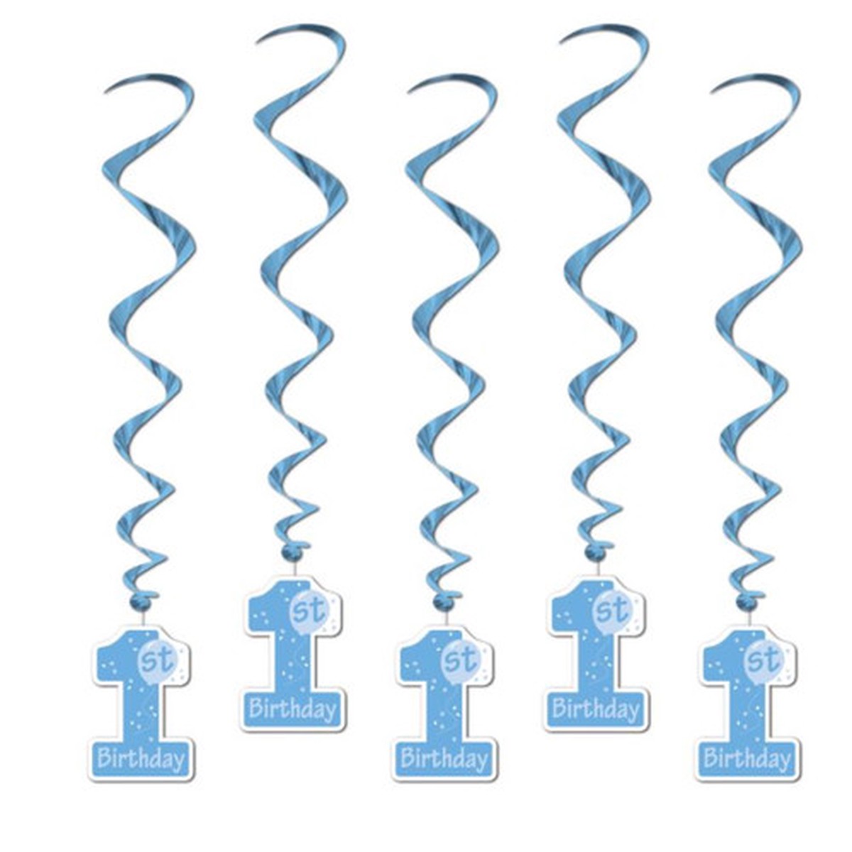 1st Birthday Metallic Whirl Hanging Party Decorations - 40"- Blue - Pack of 30