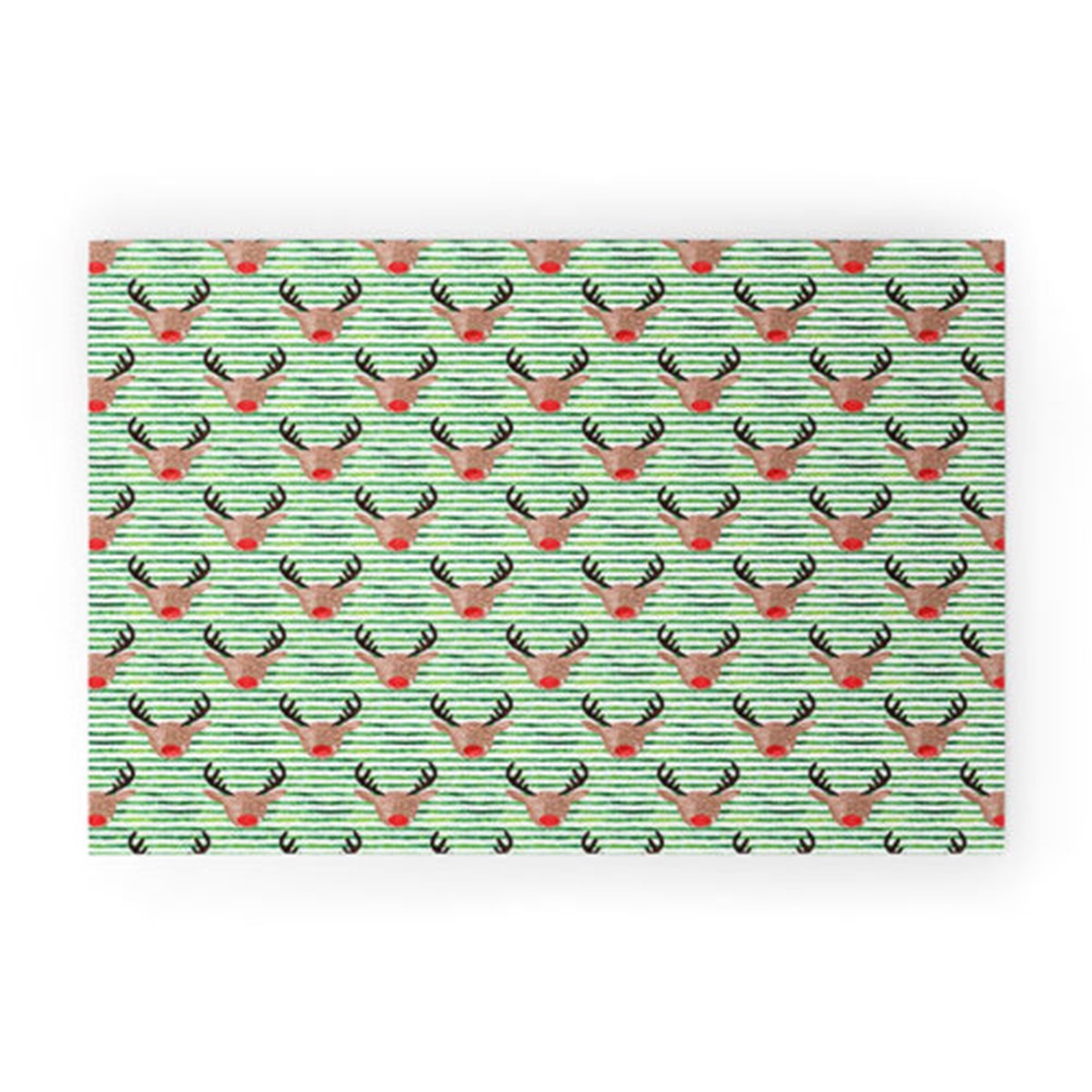 20" x 30" Green and Red Watercolor Rudolf Rectangular Outdoor Welcome Mats