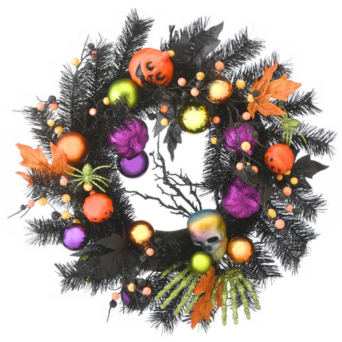 22" Black and Orange Pre-Decorated Halloween Wreath