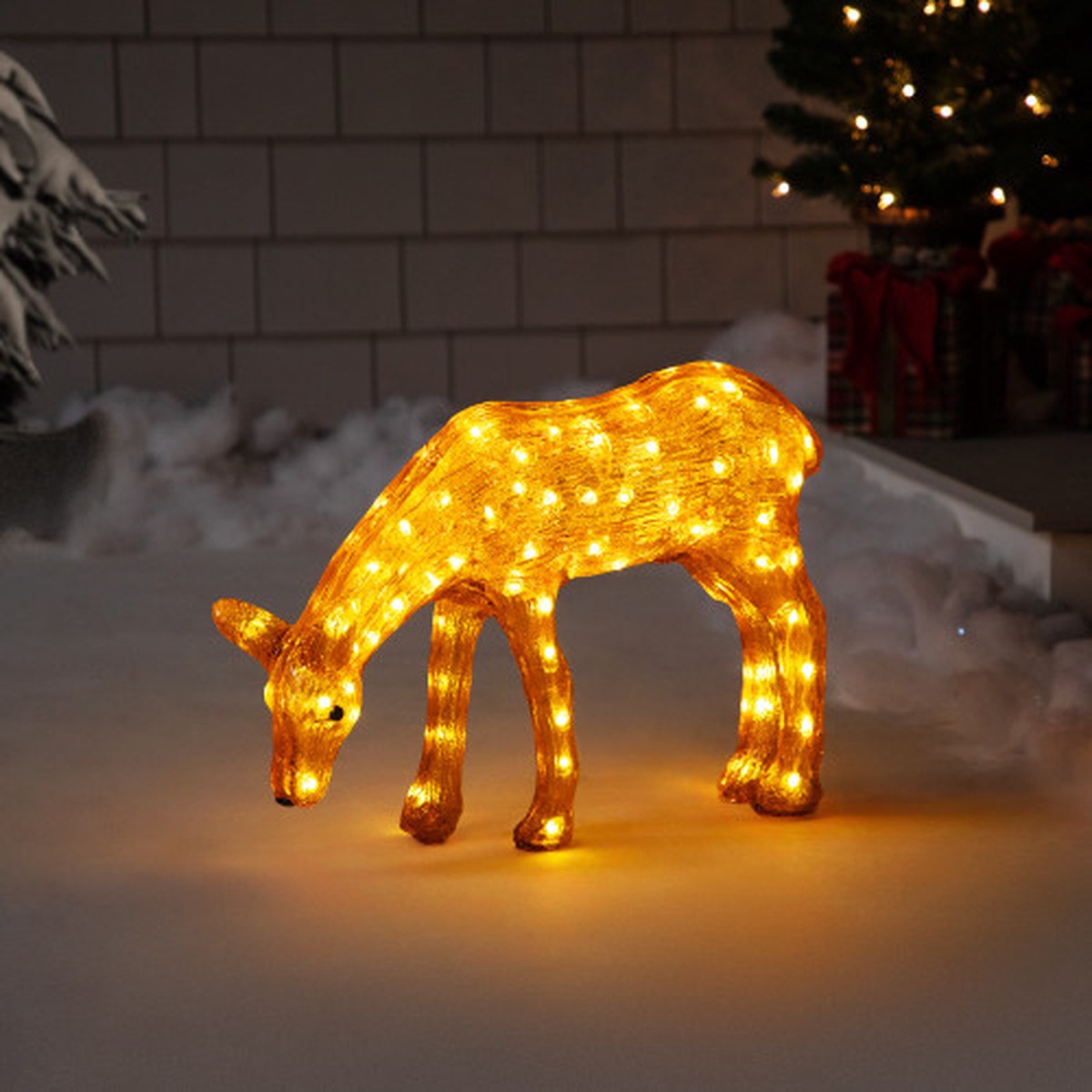 22" LED Lighted Commercial Grade Acrylic Feeding Reindeer Outdoor Christmas Decoration