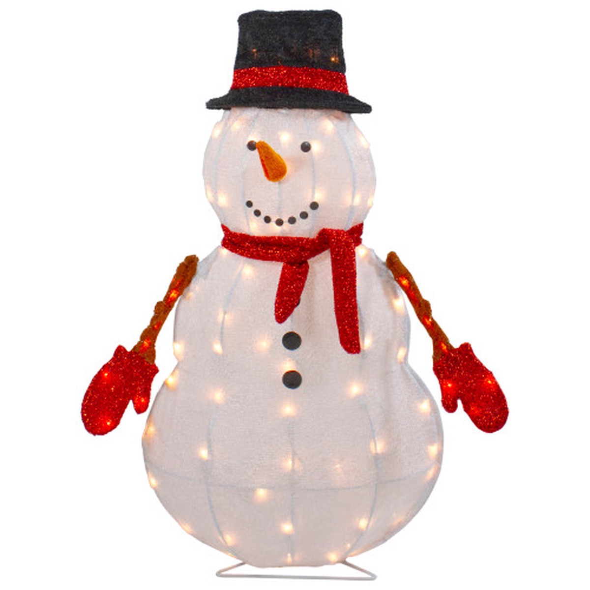 32" Lighted 3D Chenille Snowman in Top Hat Outdoor Christmas Decoration