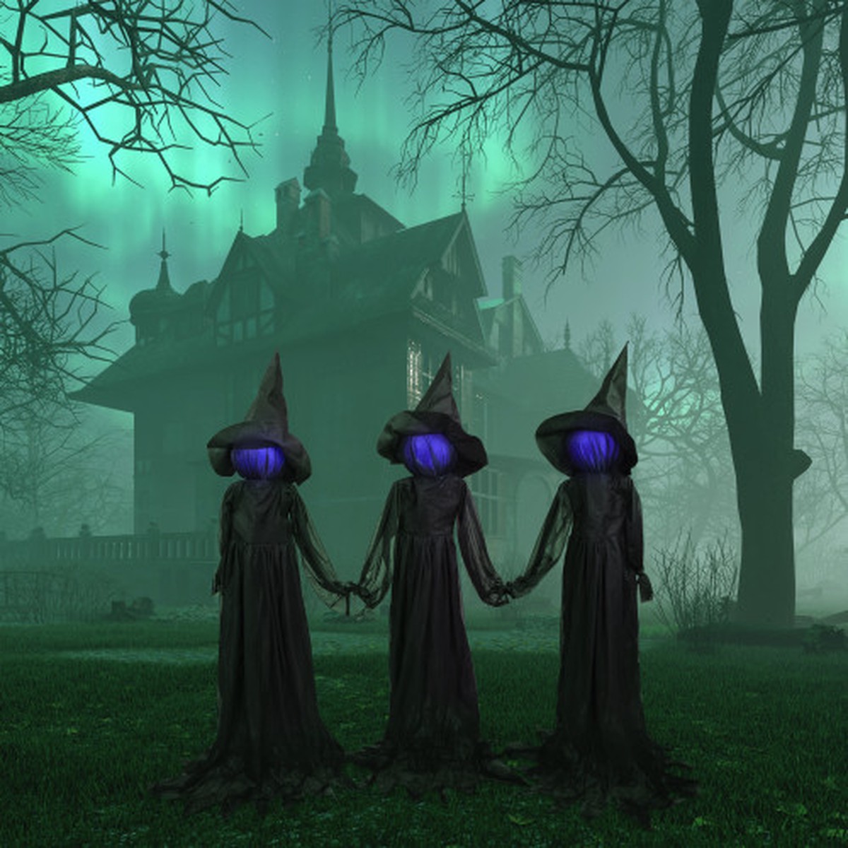 4' LED Lighted Color-Changing Faceless Witch Trio Outdoor Halloween Stakes