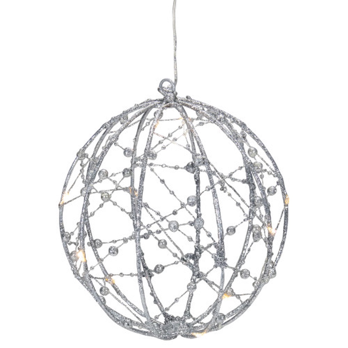 8" LED Lighted Silver Wire Christmas Ball Decoration - Warm White Lights