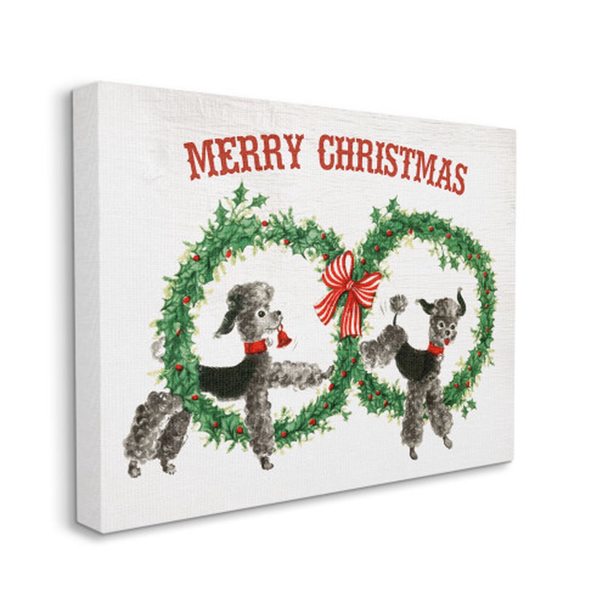 Beige and Green "Merry Christmas" Toy Poodle Wreaths Stretched Christmas Wall Art 30" x 40"