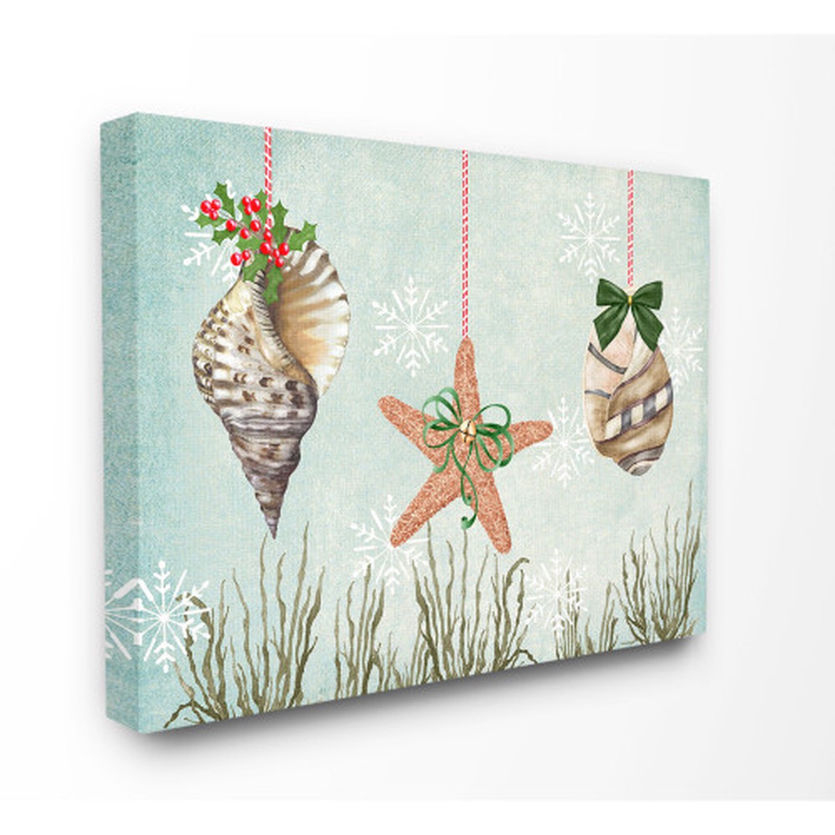 Blue and Brown Seashell Ornaments And Snowflakes Rectangular Canvas Wall Art 40" x 30"