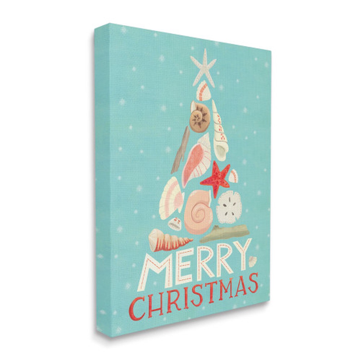 Blue and White Merry Christmas Nautical Polka Dots Rectangular Canvas Wall Art 48" x 36"