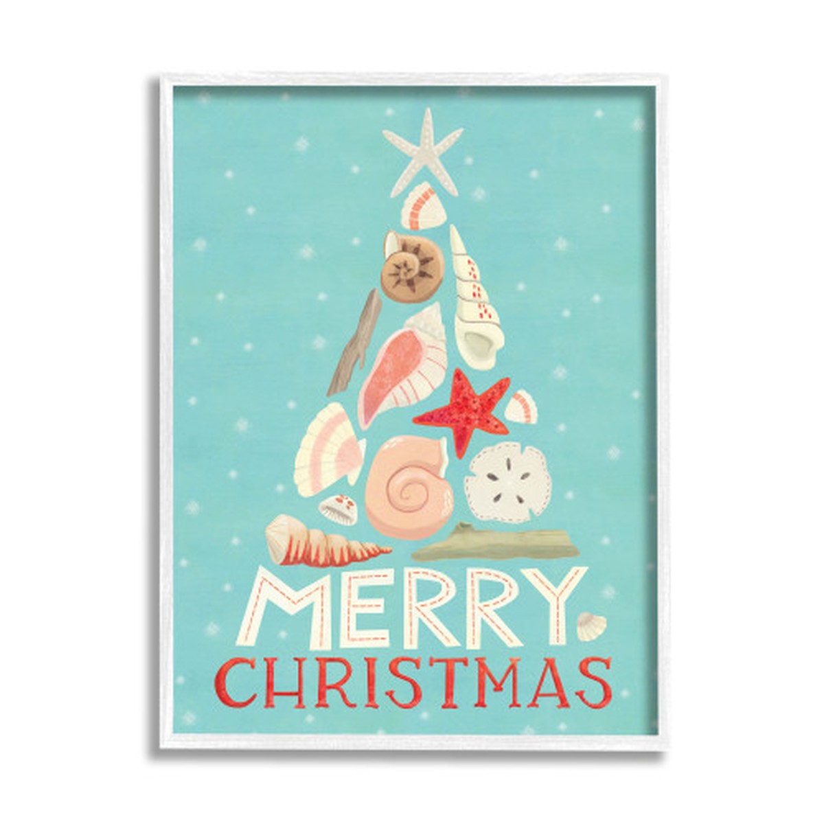 Blue and White Merry Christmas Polka Dots Rectangular White Framed Wall Art 20" x 16"