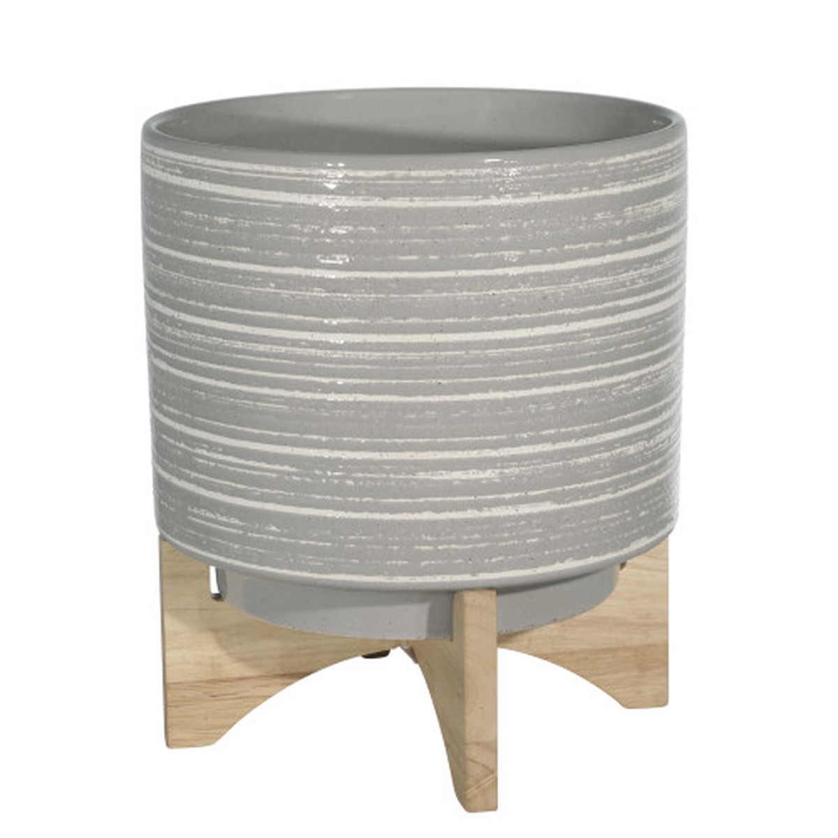 Brushed Ceramic Planter on Stand - 11.5" - Gray and Brown