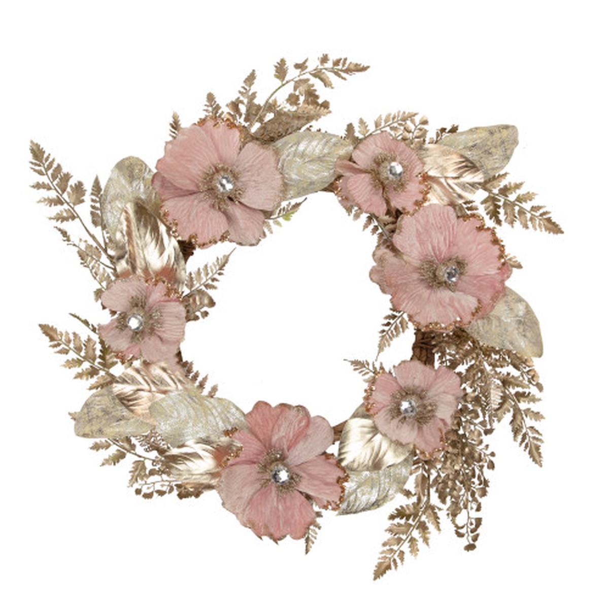 Champange and Pink Flower Wreath, 24-Inch, Unlit