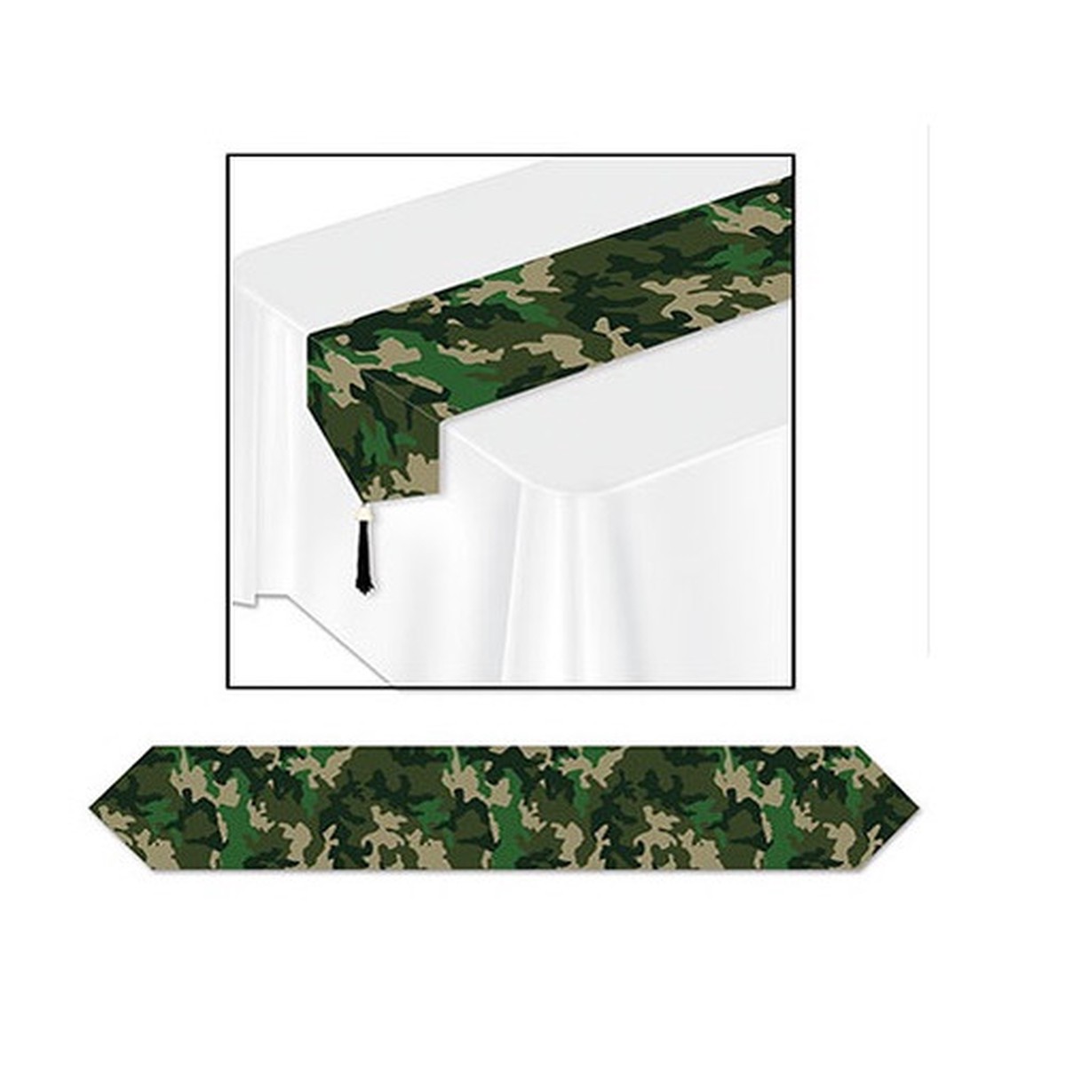 Club Pack of 12 Green and Brown Camo Table Runners 72"