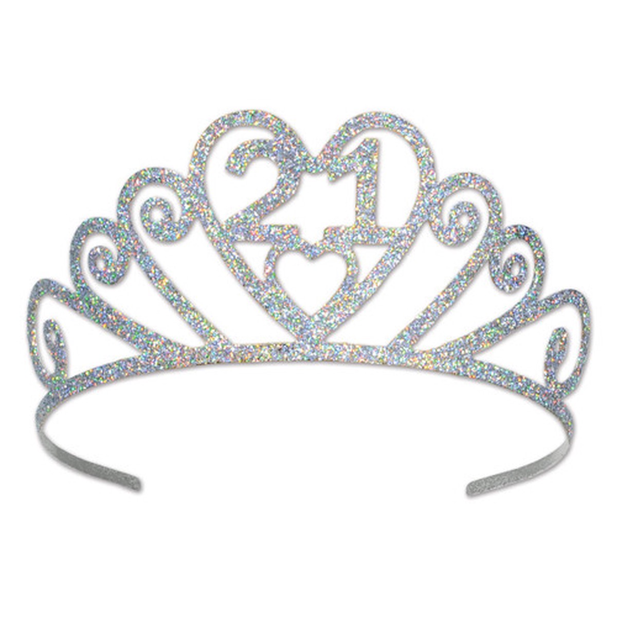 Club Pack of 6 Silver Glitter Encrusted Metal "21" Princess Tiara Costume Accessories