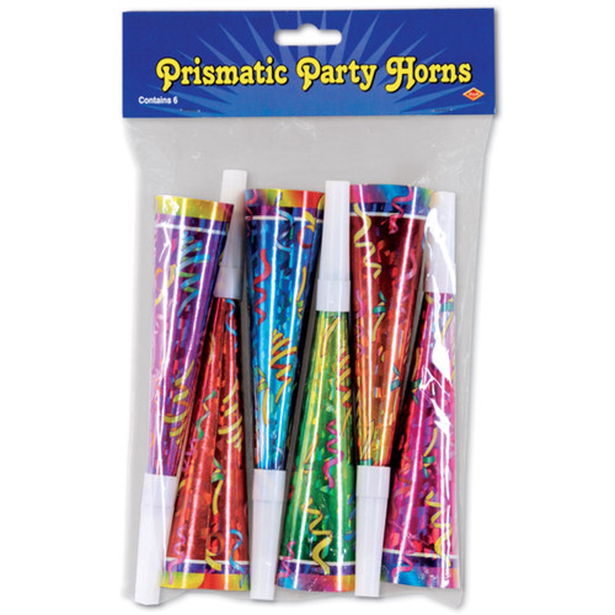 Club Pack of 72 Red and Blue Prismatic New Year Eve Trumpet Horn Party Favors 8"