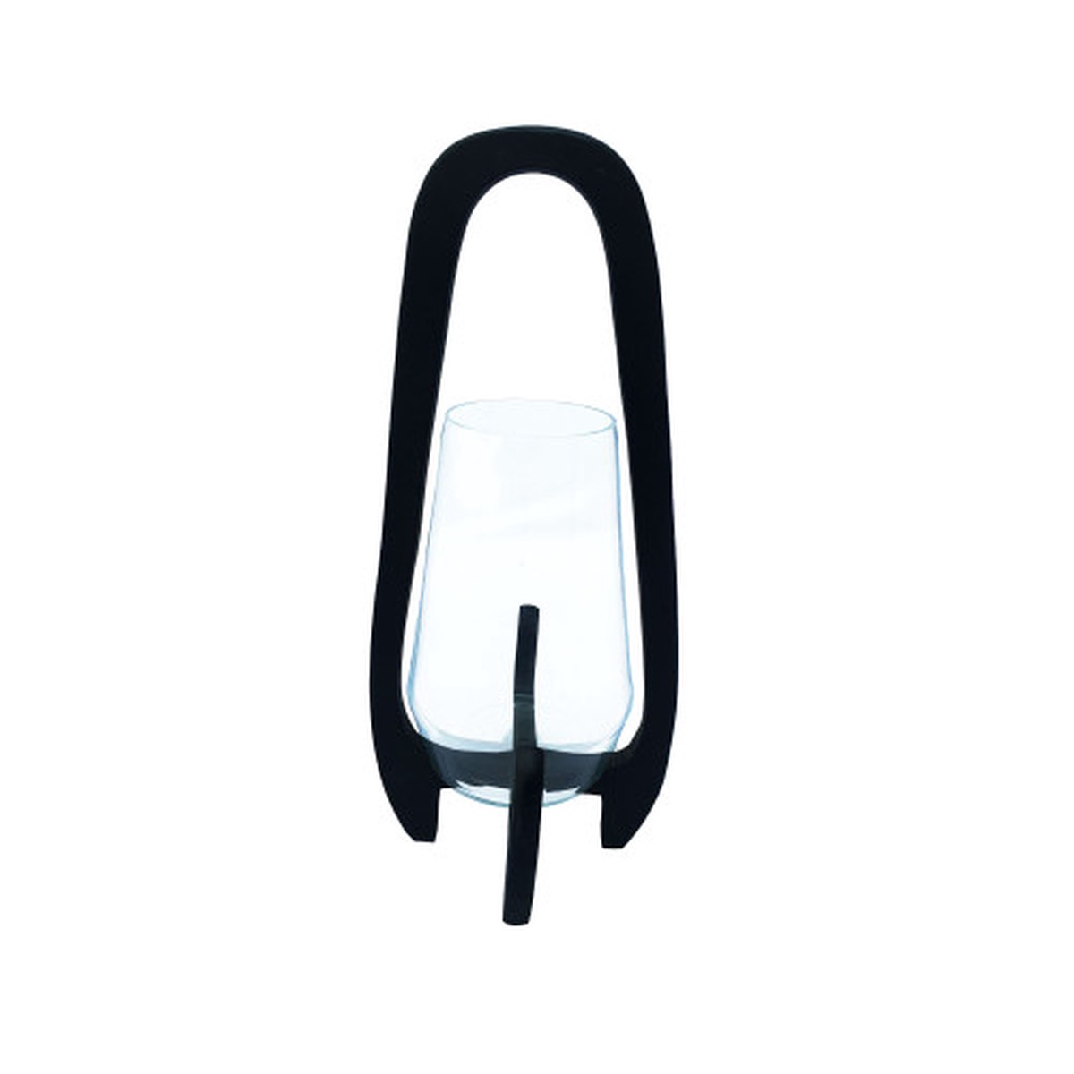 Glass Candle Lantern with Wooden Handle - 18" - Black