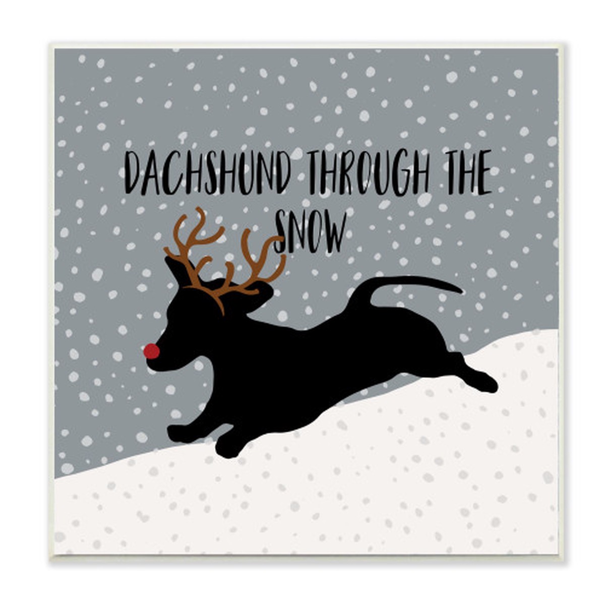 Gray and Black "Dachshund Through the Snow" Silhouette Christmas Wall Plaque Art 12" x 12"