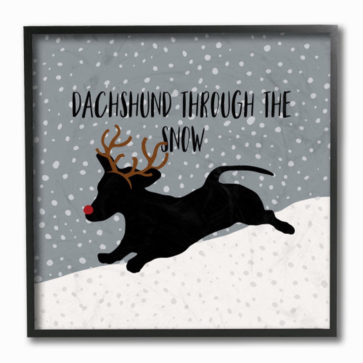 Gray and Black "Dachshund Through the Snow" Silhouette Framed Christmas Wall Art 12" x 12"