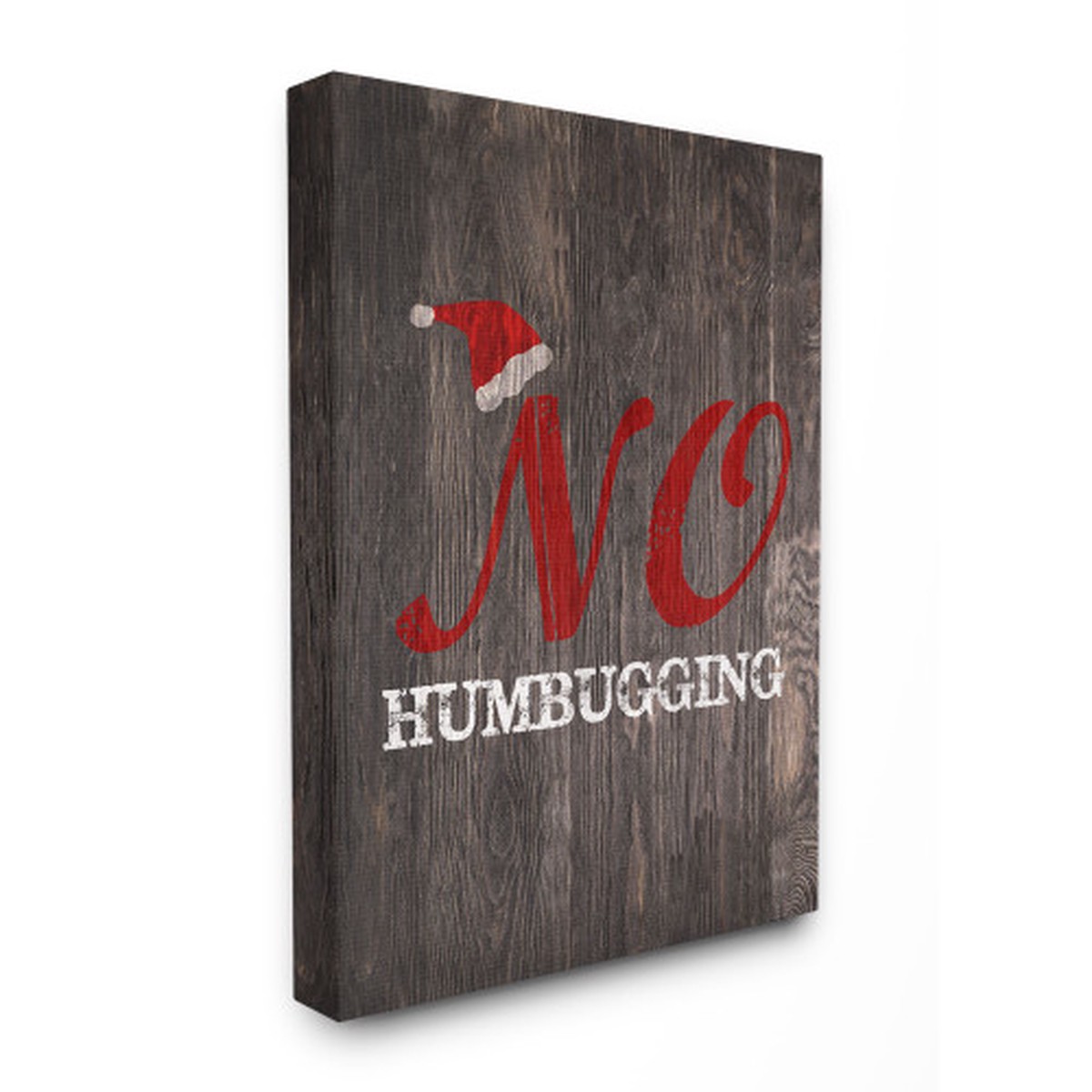 Gray and Red "No Humbugging" Typography with Hat Stretched Christmas Wall Art 40" x 30"