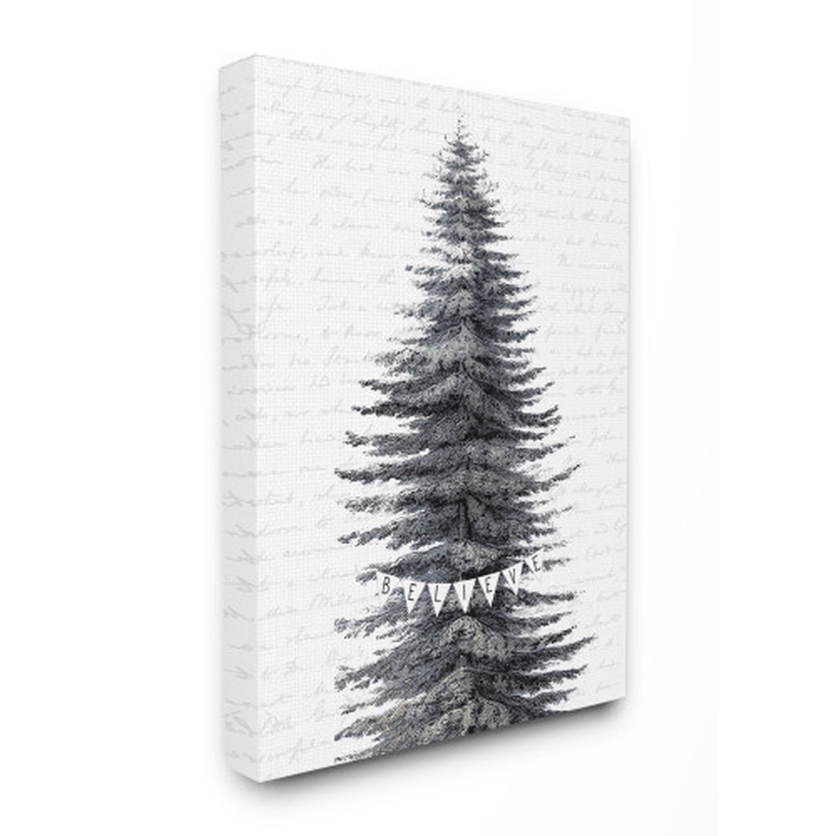 Gray and White Snow Covered Christmas Tree Stretched Canvas Wall Art 20" x 16"